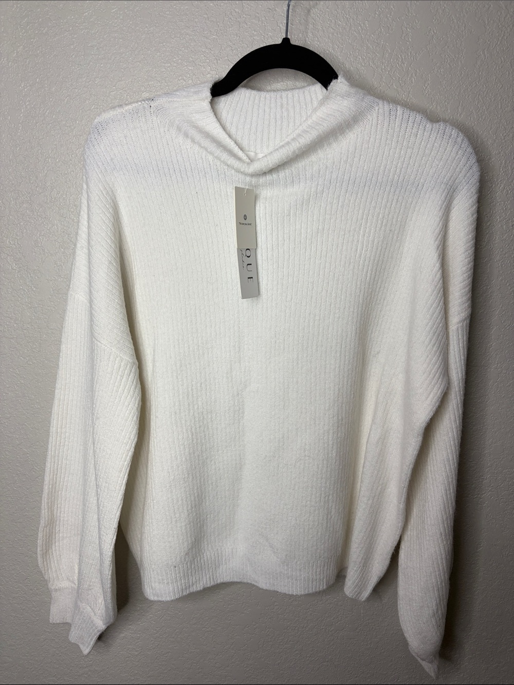 Men's White Ribbed Crewneck Sweater by QUI